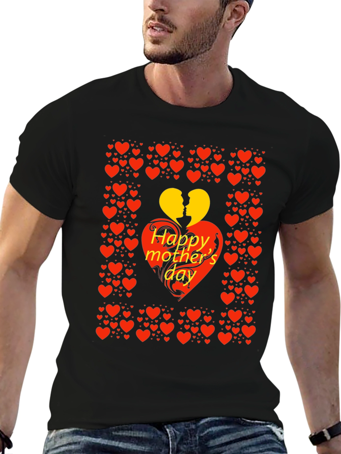 Happy Mothers Day Heart Graphic Tee - Black