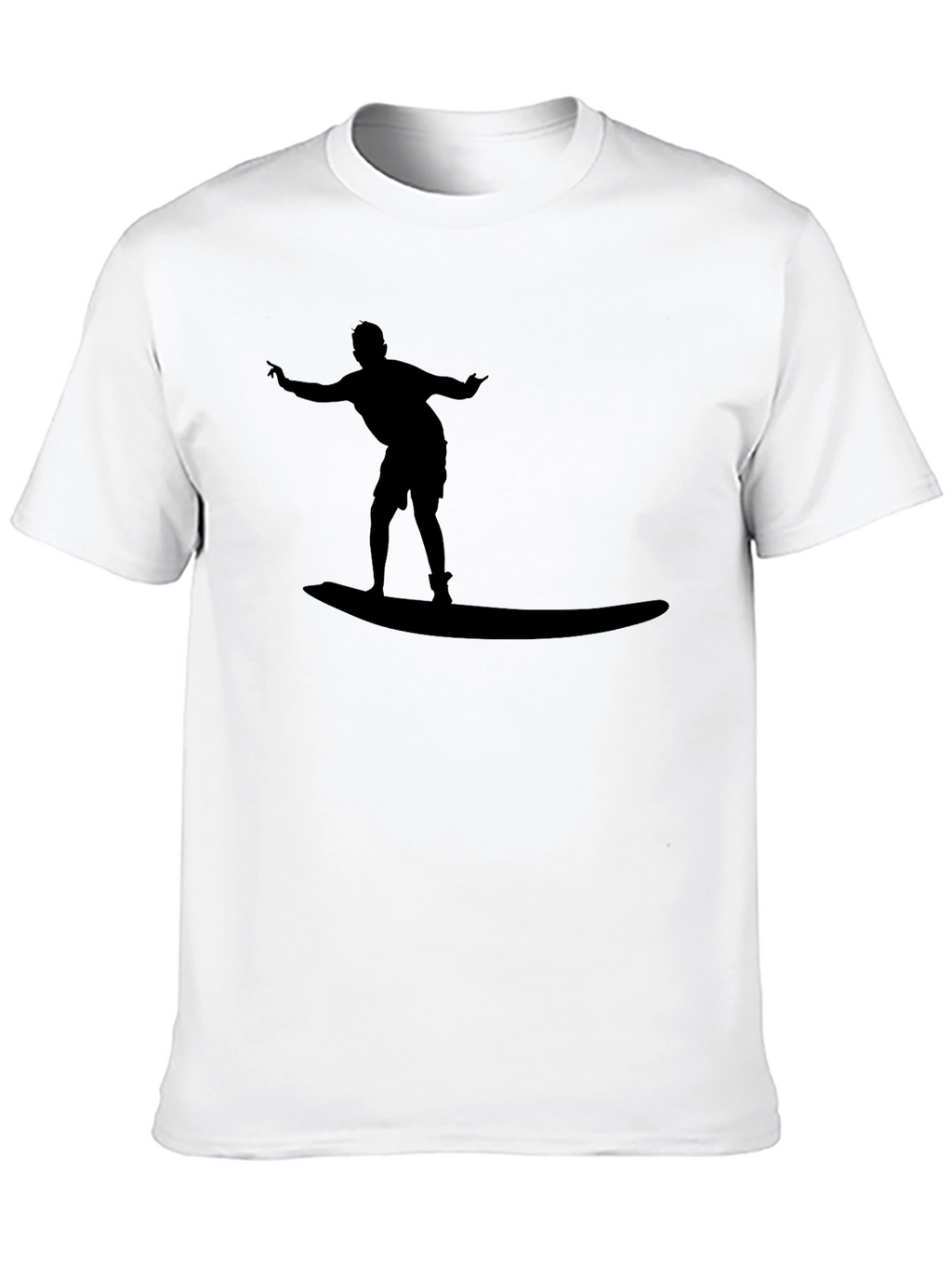 Surfer Silhouette Black Cotton Tee - Casual Style