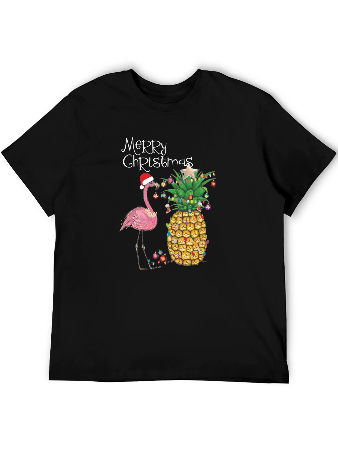 Festive Flamingo & Pineapple Christmas T-Shirt