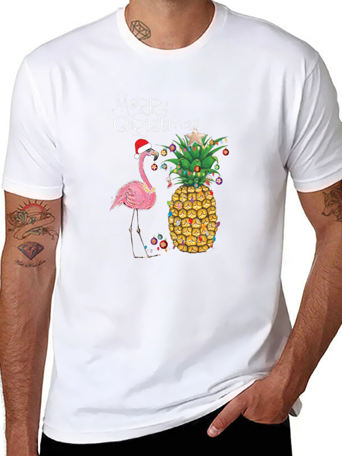 Festive Flamingo & Pineapple Christmas T-Shirt