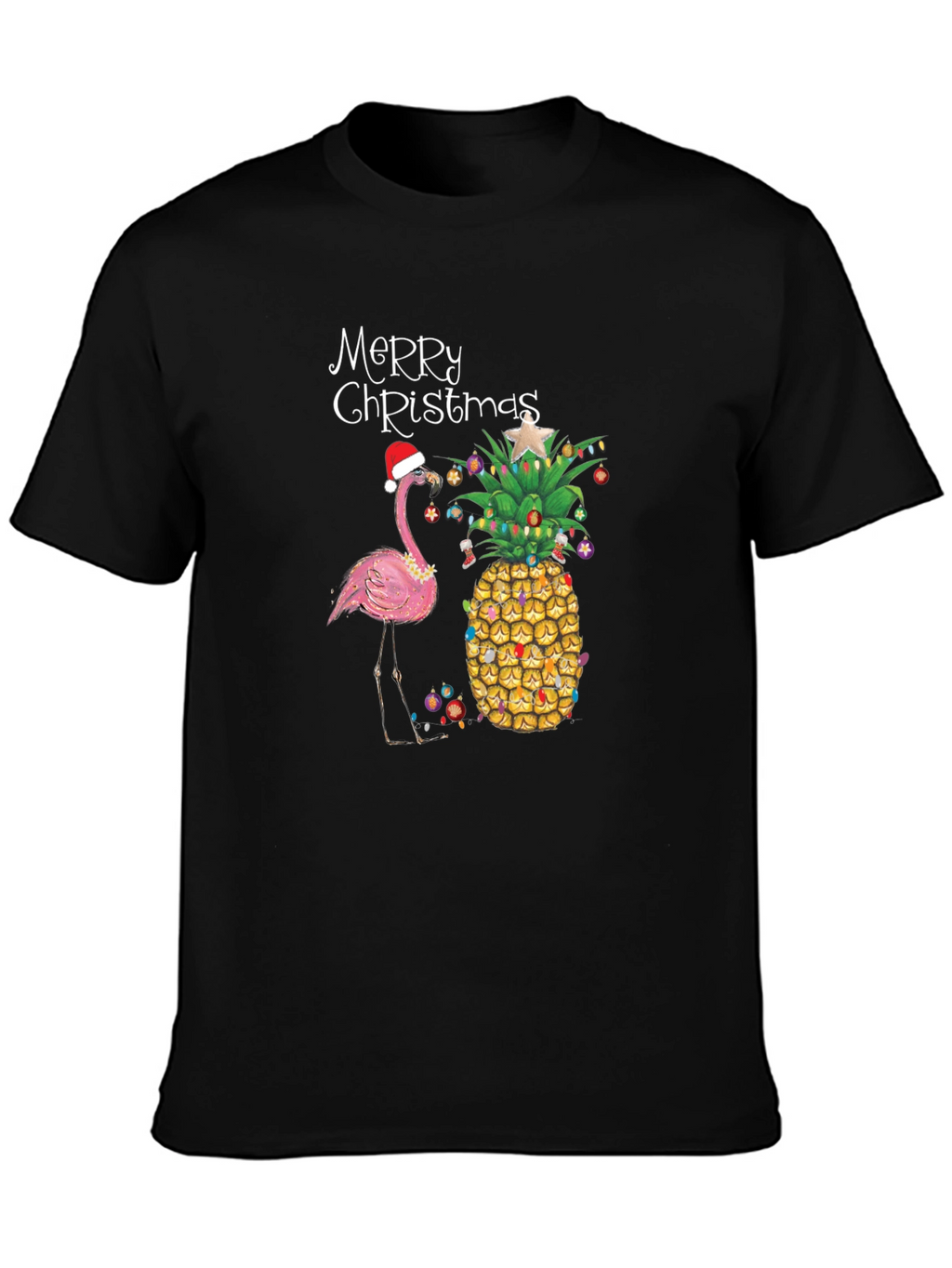 Festive Flamingo & Pineapple Christmas T-Shirt