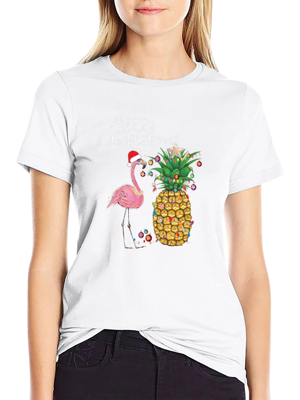 Festive Flamingo & Pineapple Christmas T-Shirt