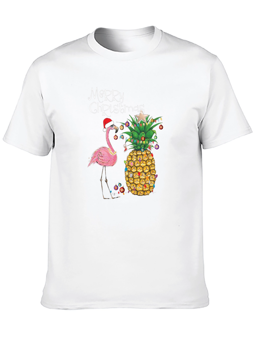 Festive Flamingo & Pineapple Christmas T-Shirt