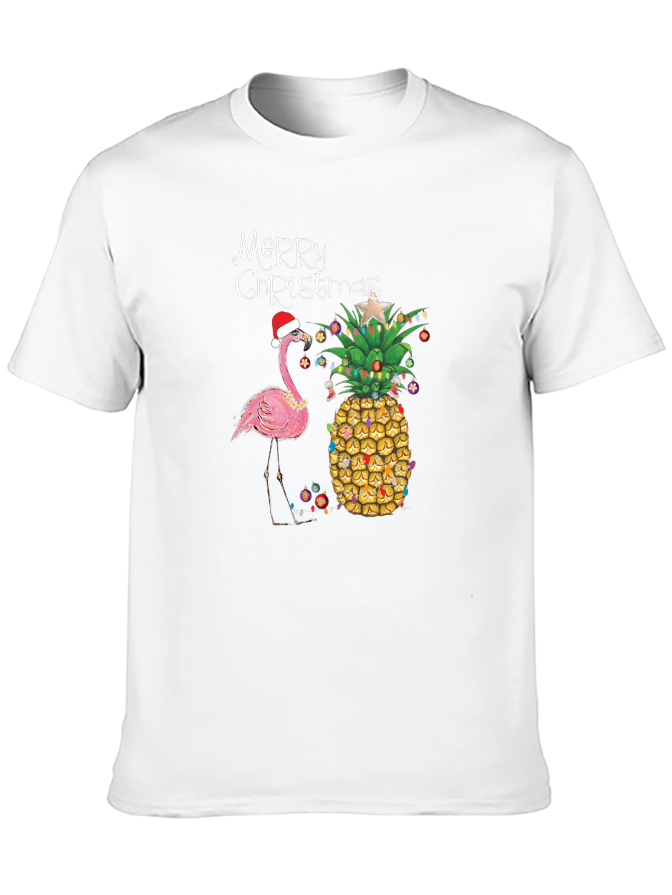 Festive Flamingo & Pineapple Christmas T-Shirt