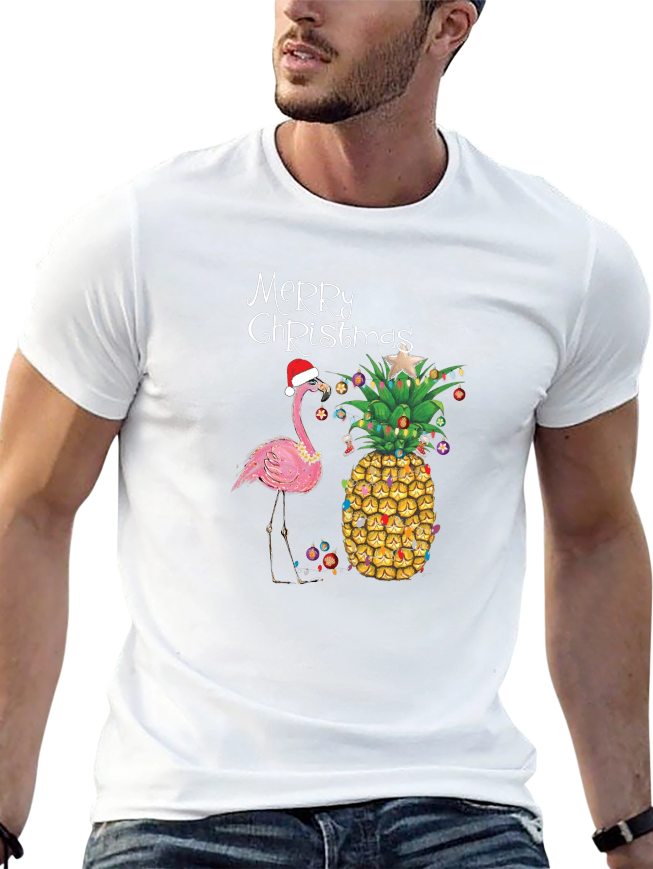 Festive Flamingo & Pineapple Christmas T-Shirt