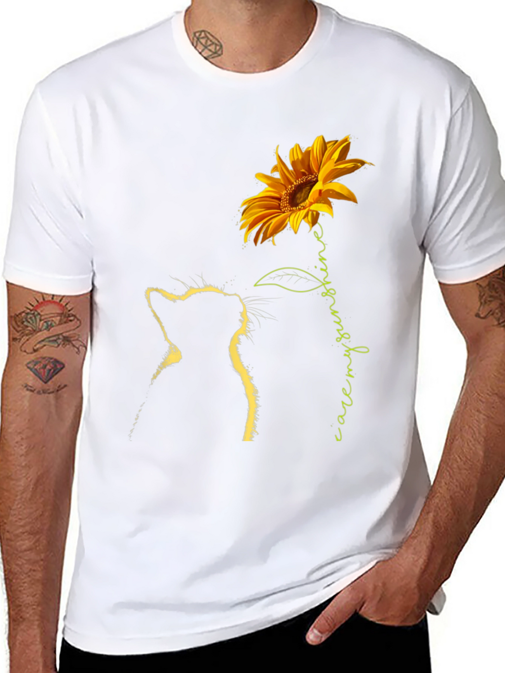 Sunflower Cat Graphic Tee - Black T-Shirt
