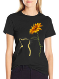 Sunflower Cat Graphic Tee - Black T-Shirt