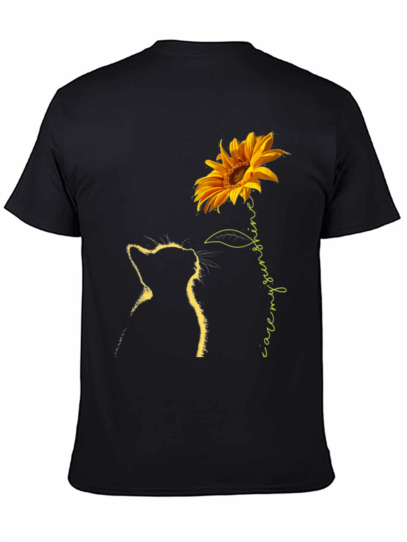 Sunflower Cat Graphic Tee - Black T-Shirt