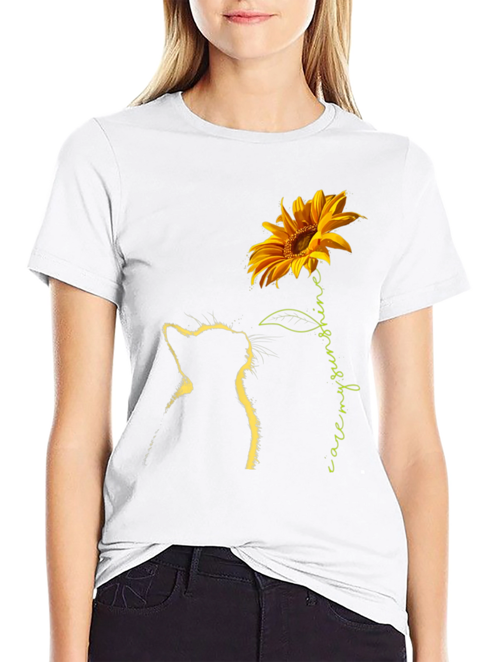 Sunflower Cat Graphic Tee - Black T-Shirt