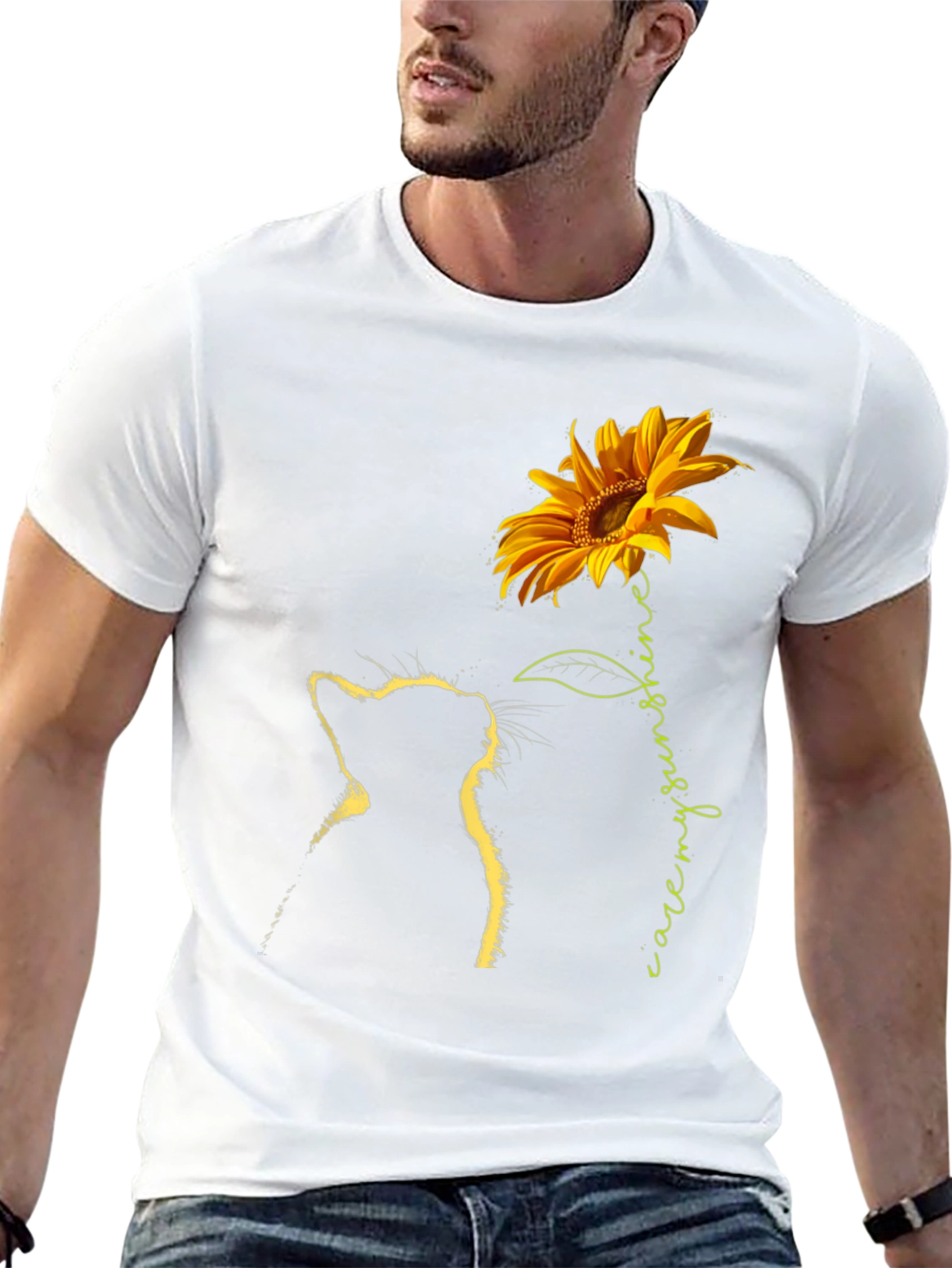 Sunflower Cat Graphic Tee - Black T-Shirt
