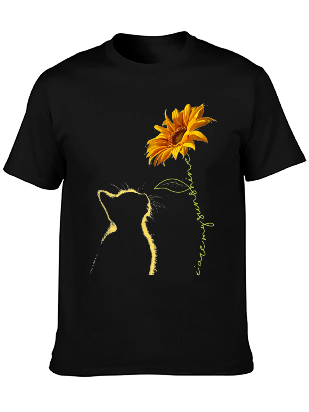 Sunflower Cat Graphic Tee - Black T-Shirt