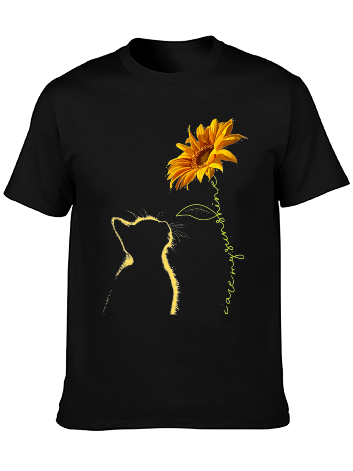 Sunflower Cat Graphic Tee - Black T-Shirt