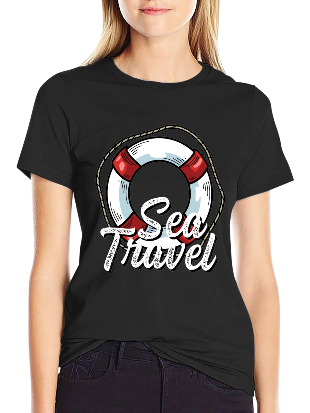 Sea Travel T-Shirt with Lifebuoy Graphic