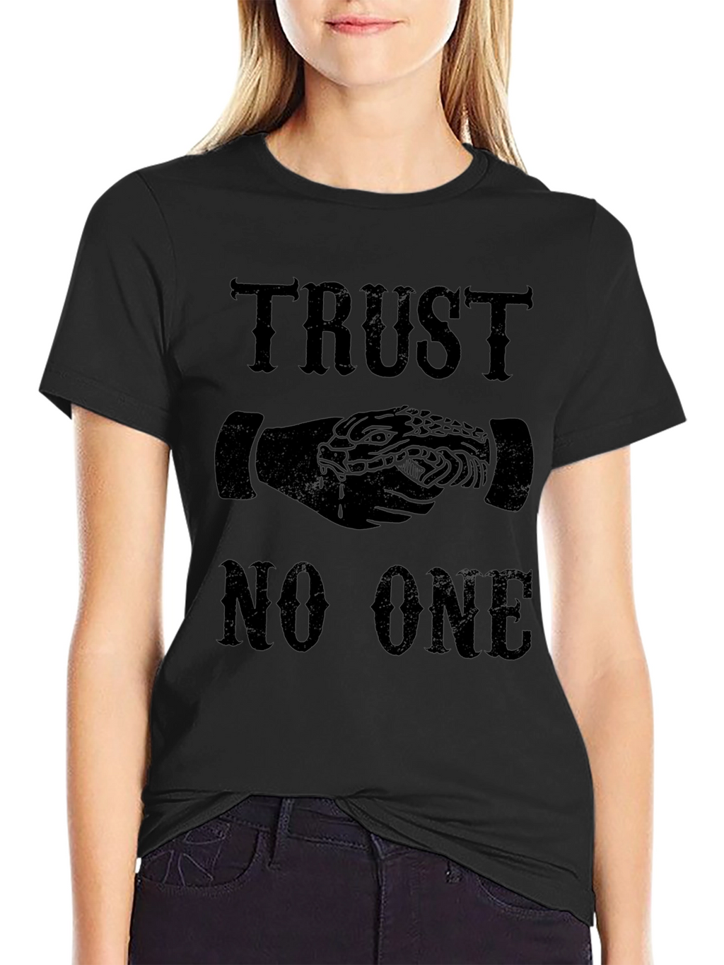Trust No One Snake Handshake Graphic T-Shirt