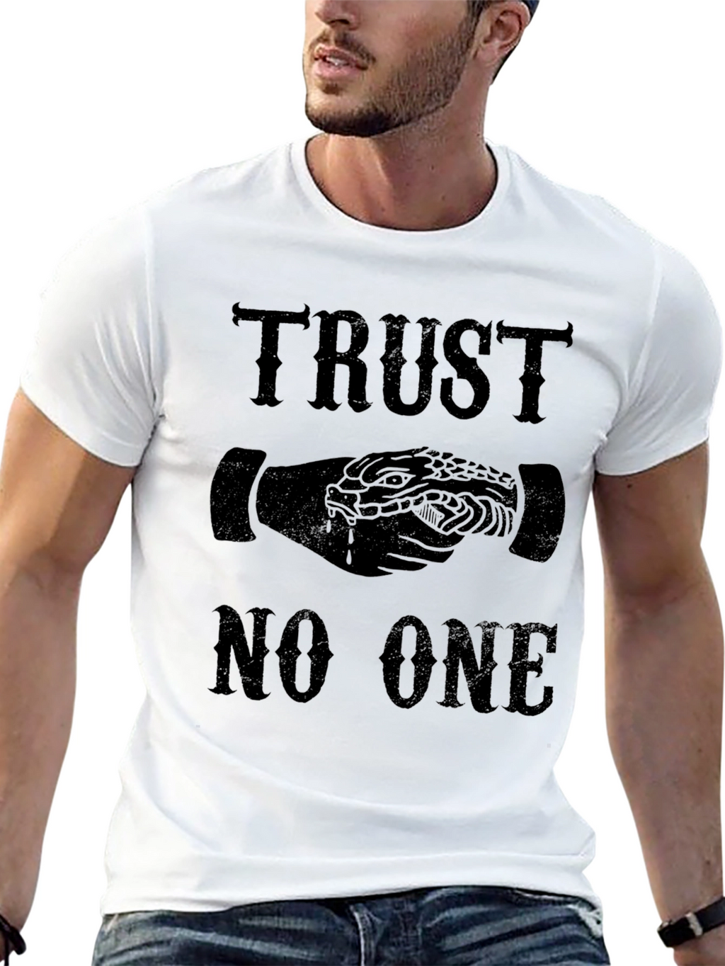 Trust No One Snake Handshake Graphic T-Shirt