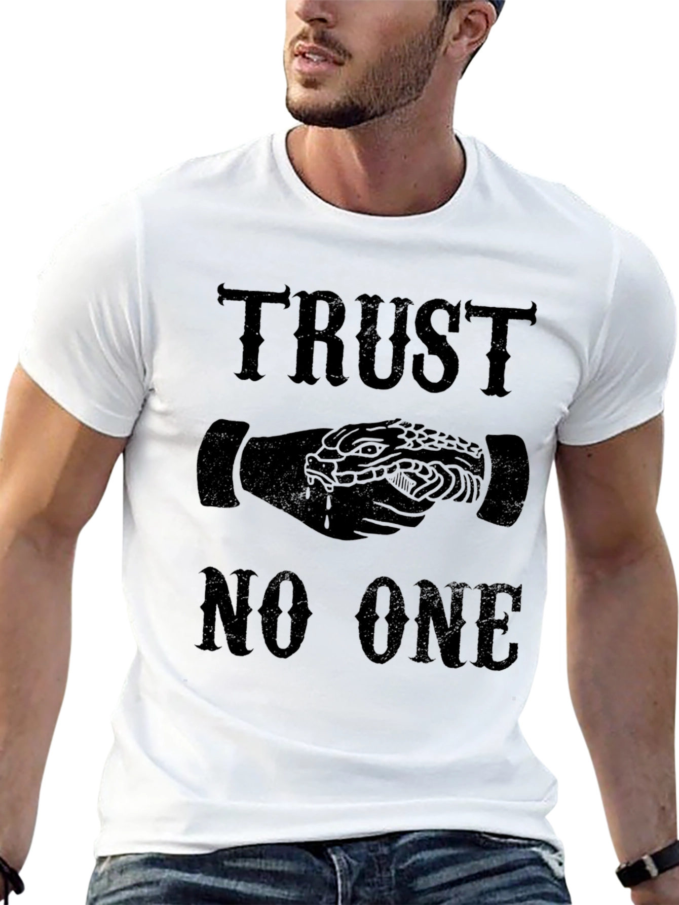 Trust No One Snake Handshake Graphic T-Shirt