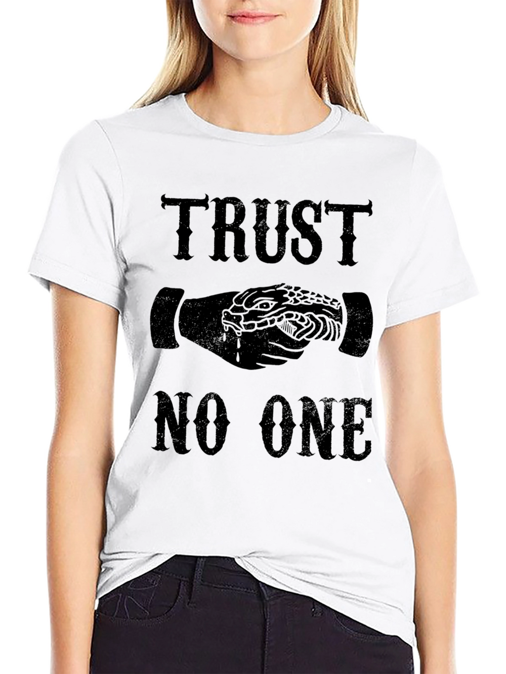 Trust No One Snake Handshake Graphic T-Shirt