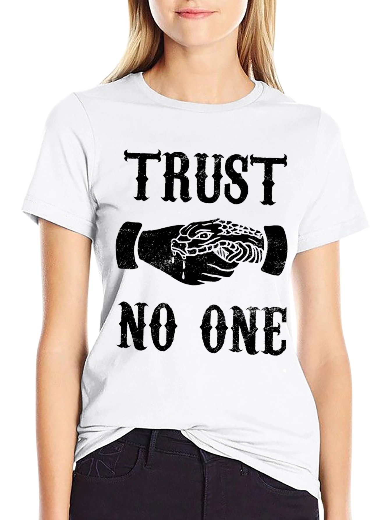 Trust No One Snake Handshake Graphic T-Shirt