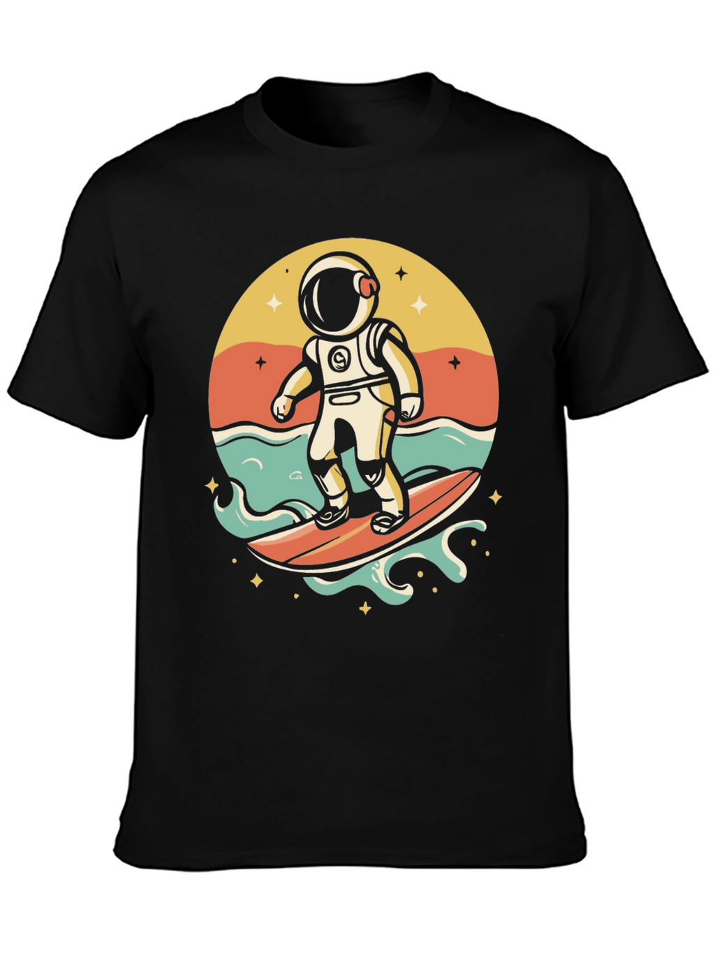 Surfing Astronaut Graphic T-Shirt - Space Adventure Tee