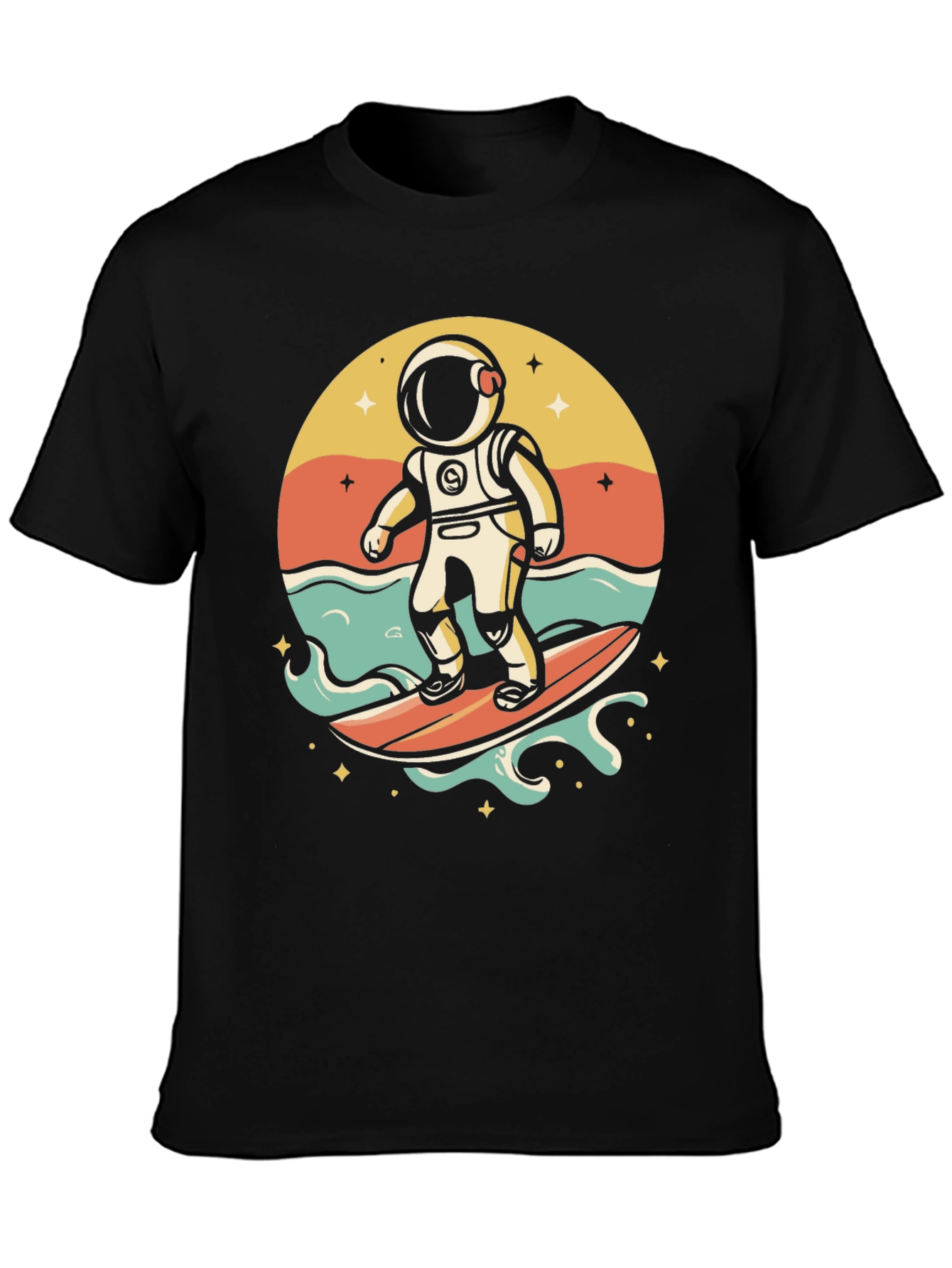 Surfing Astronaut Graphic T-Shirt - Space Adventure Tee