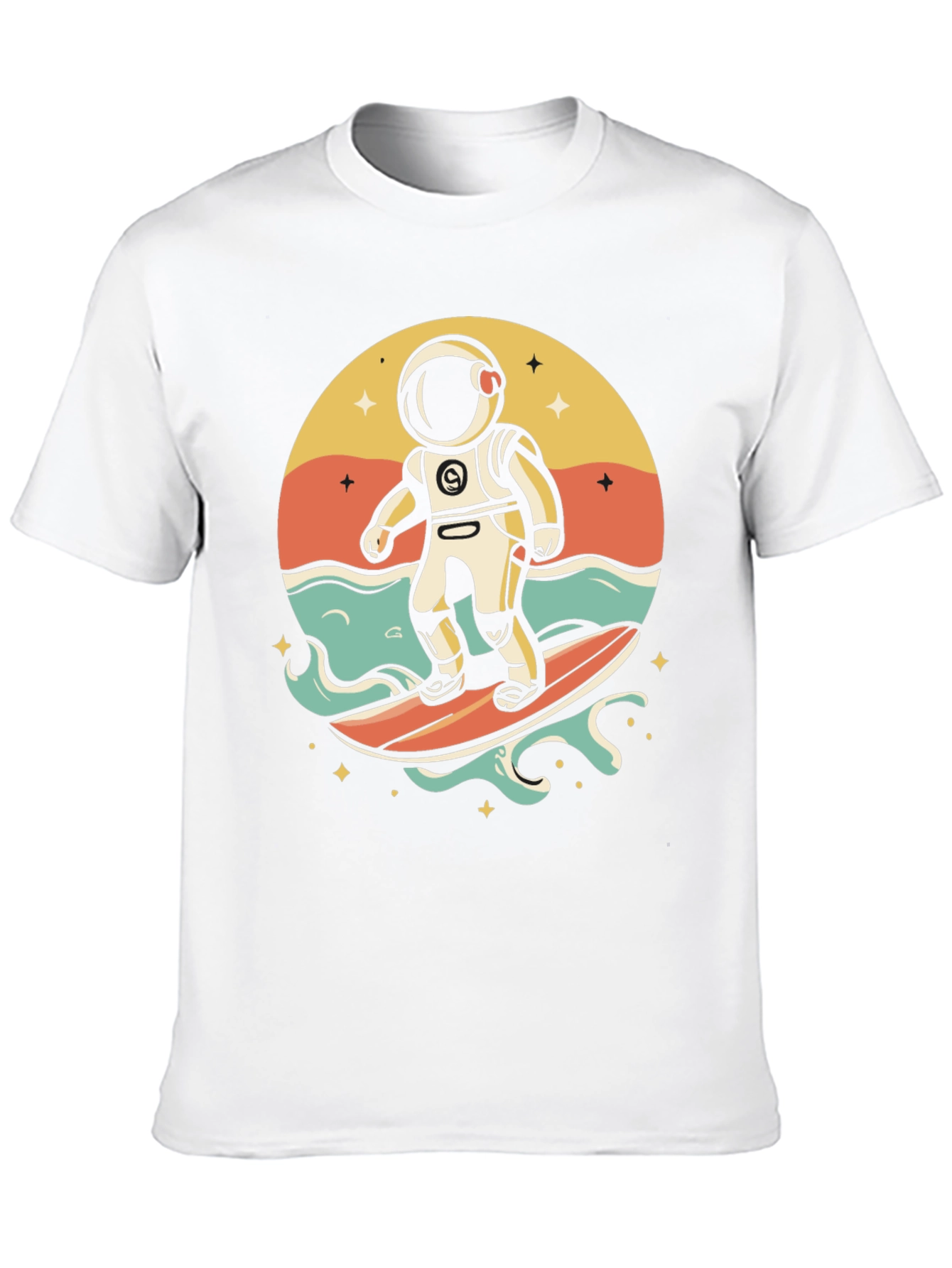Surfing Astronaut Graphic T-Shirt - Space Adventure Tee