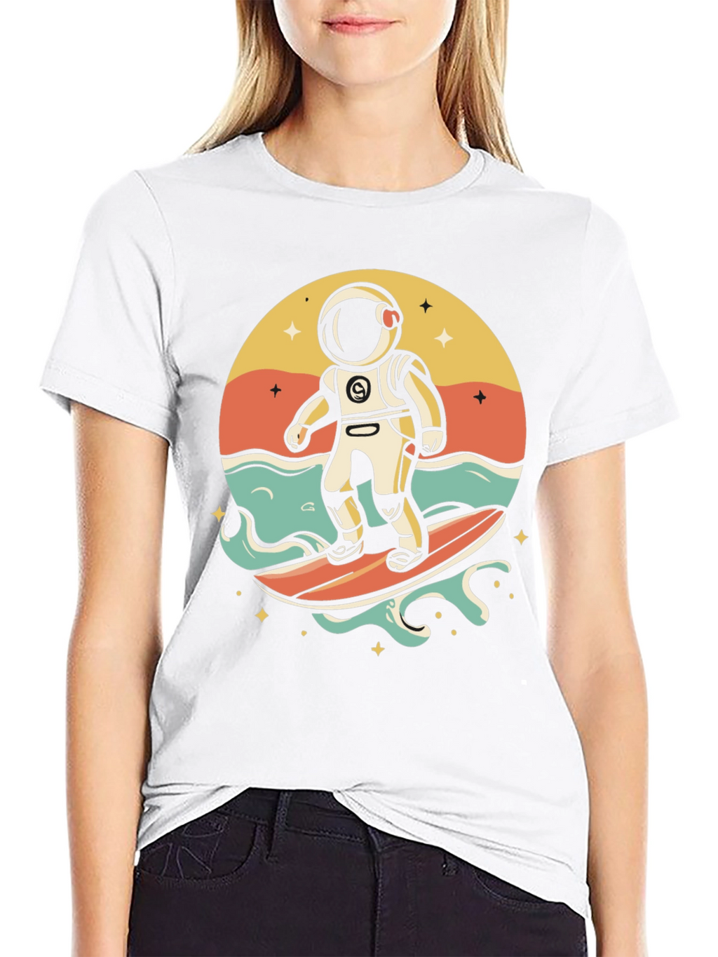 Surfing Astronaut Graphic T-Shirt - Space Adventure Tee