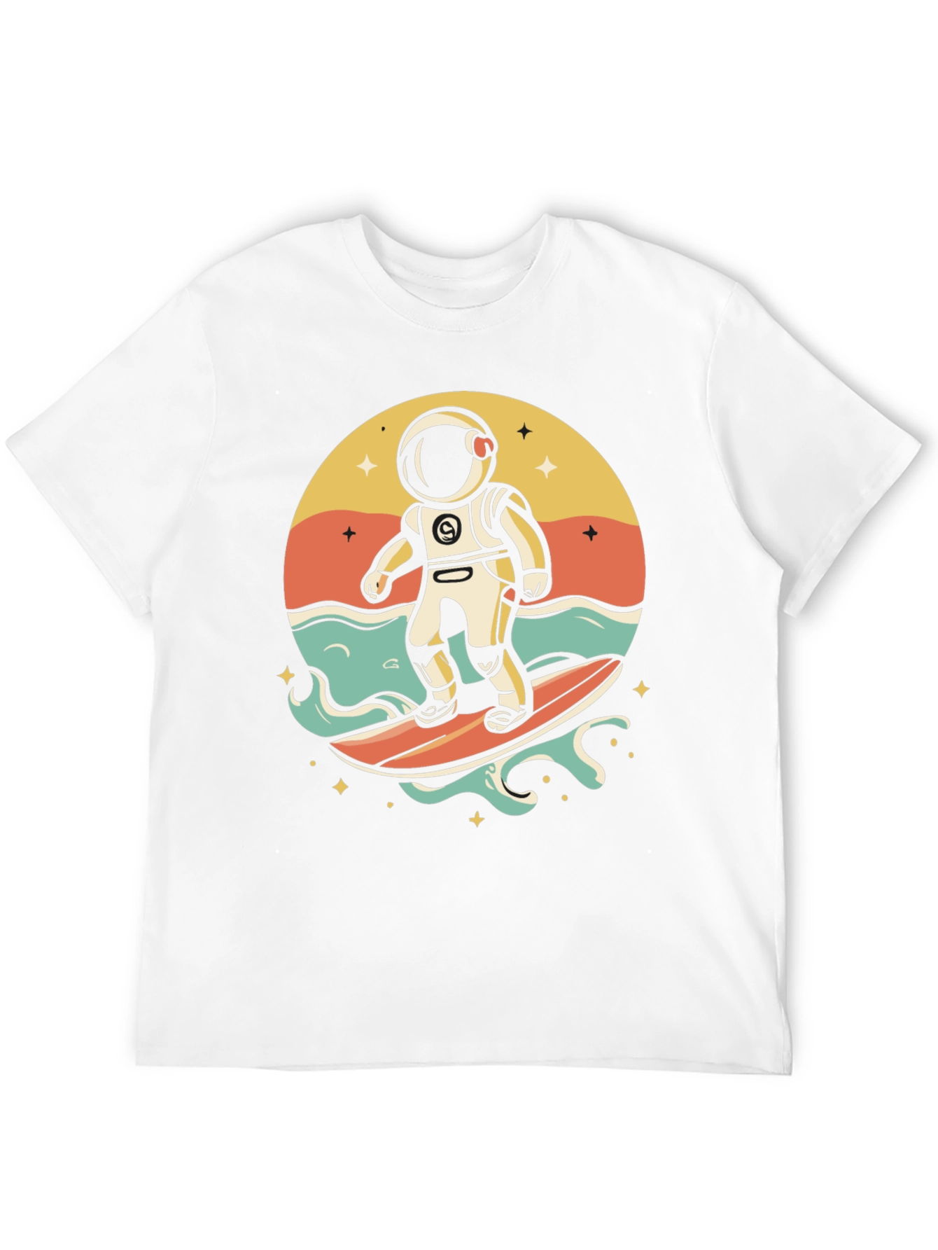 Surfing Astronaut Graphic T-Shirt - Space Adventure Tee