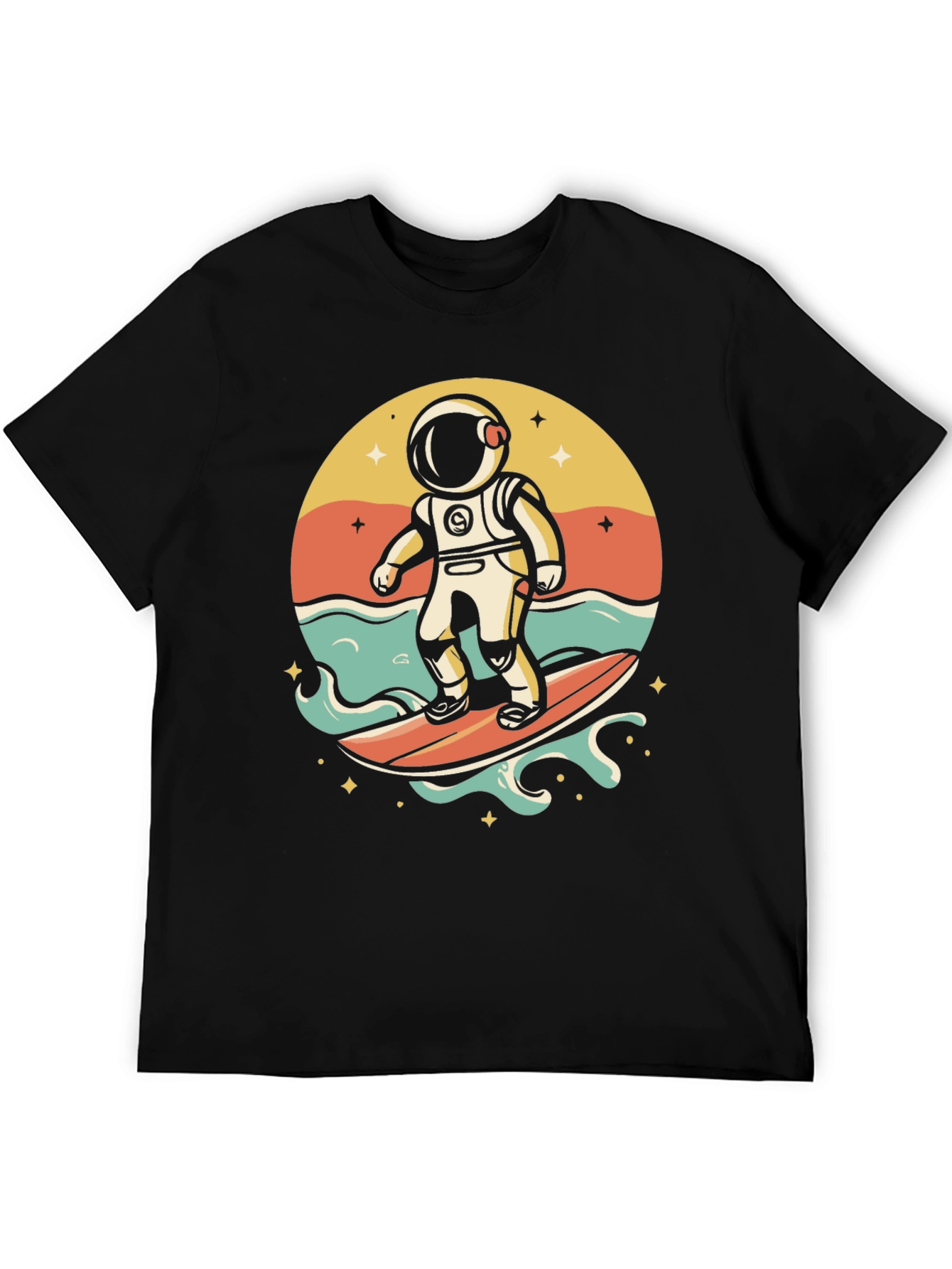 Surfing Astronaut Graphic T-Shirt - Space Adventure Tee