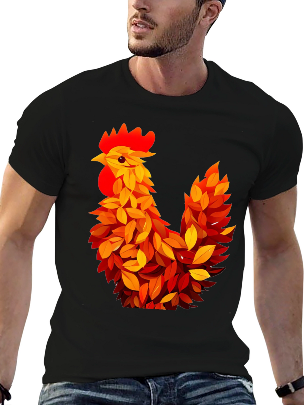 Autumn Rooster Graphic Tee - Black