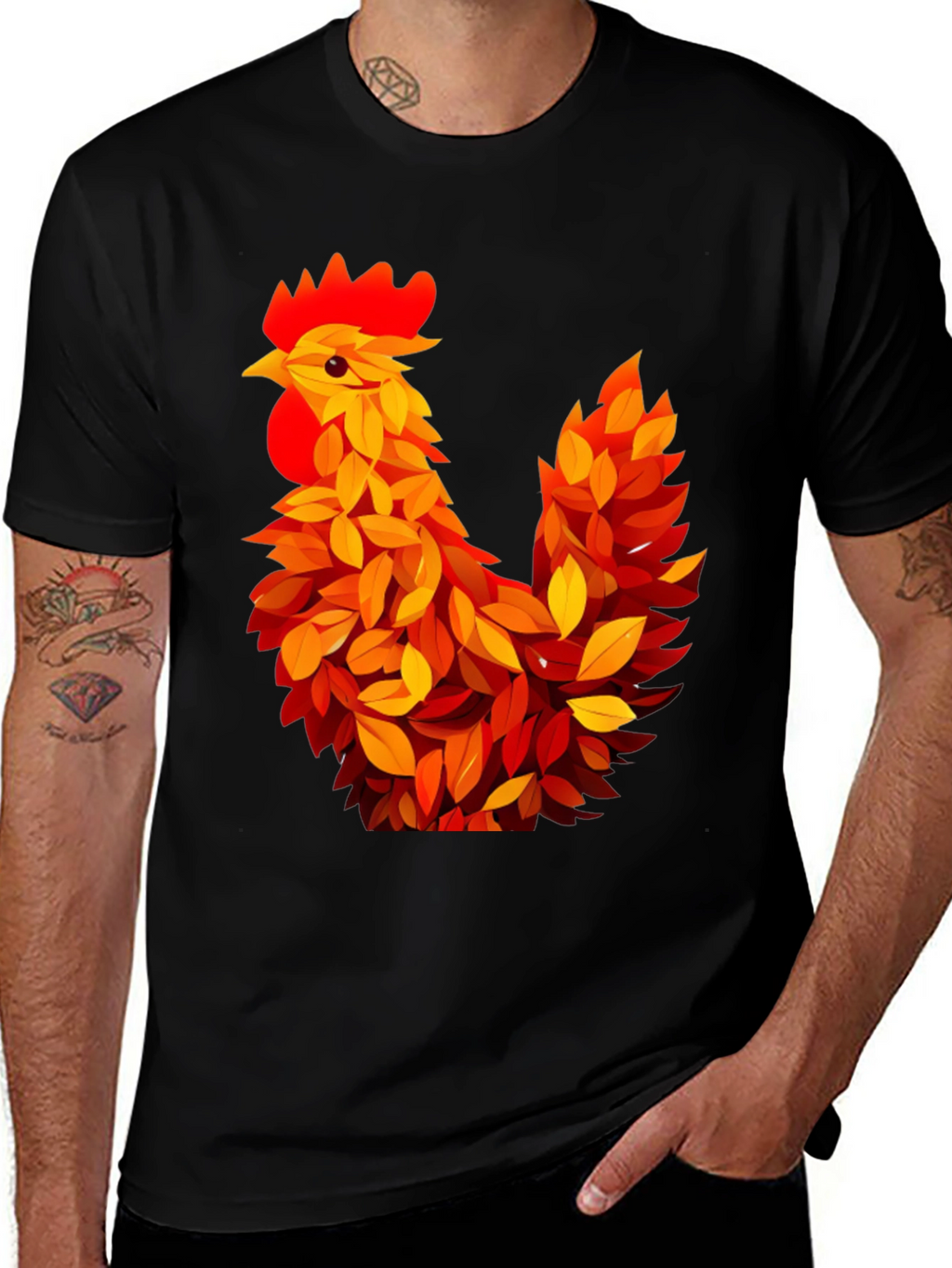 Autumn Rooster Graphic Tee - Black