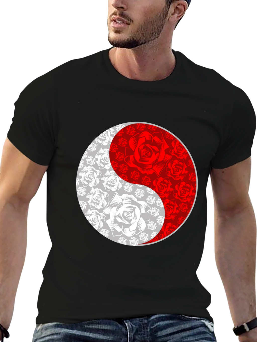 Yin Yang Rose Graphic Tee - Black T-Shirt