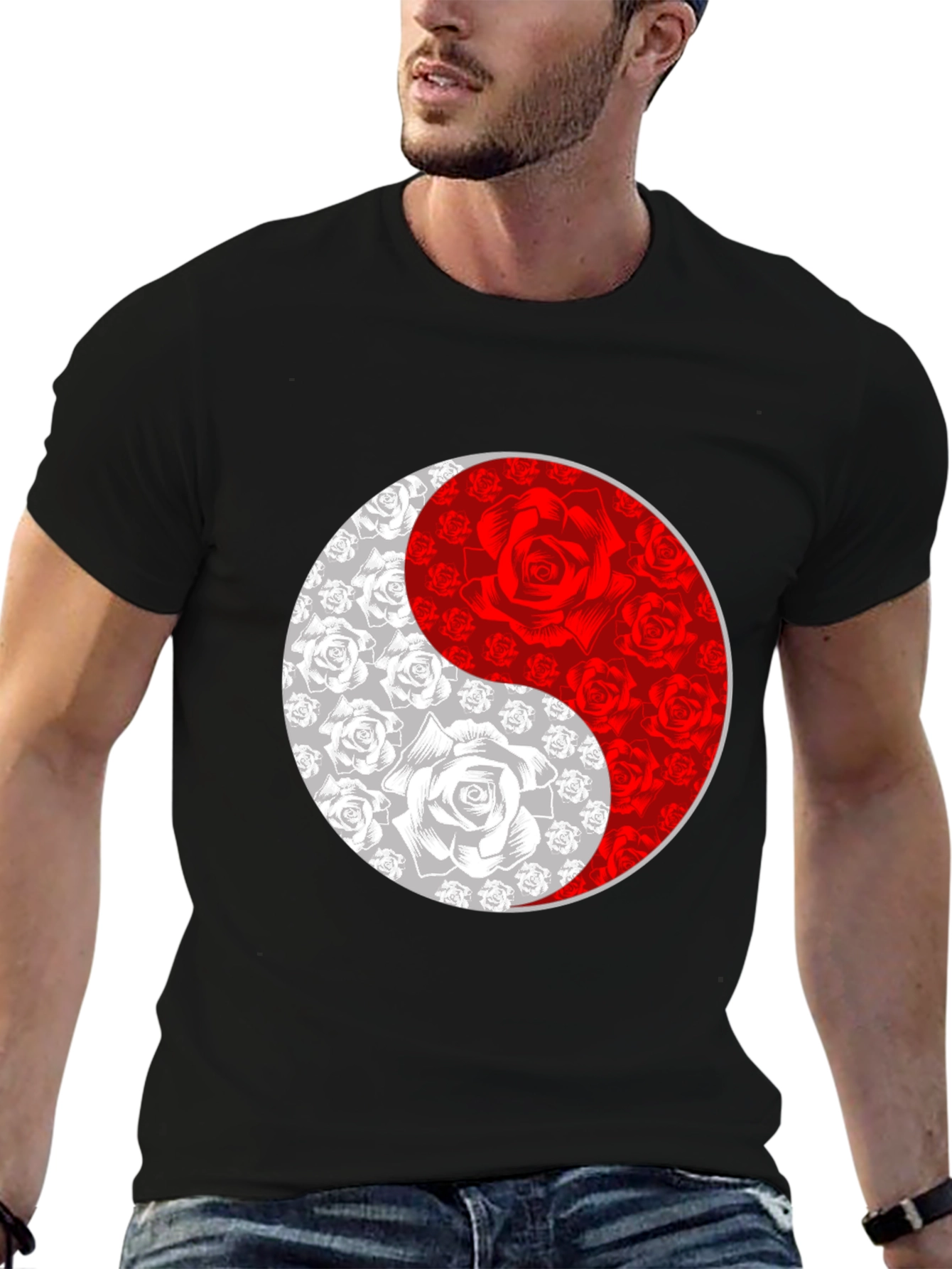 Yin Yang Rose Graphic Tee - Black T-Shirt