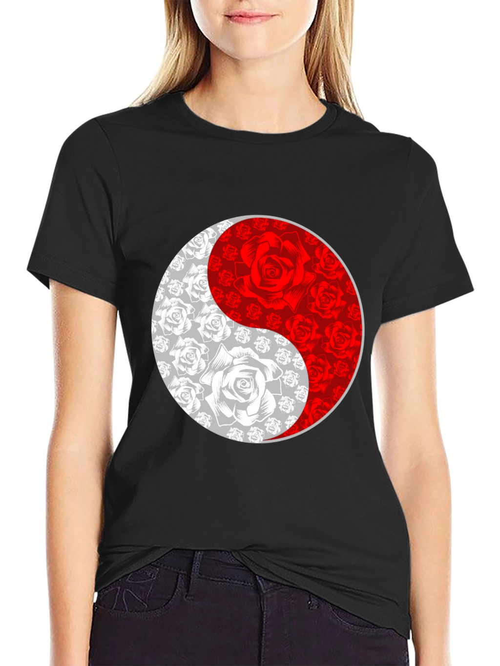 Yin Yang Rose Graphic Tee - Black T-Shirt