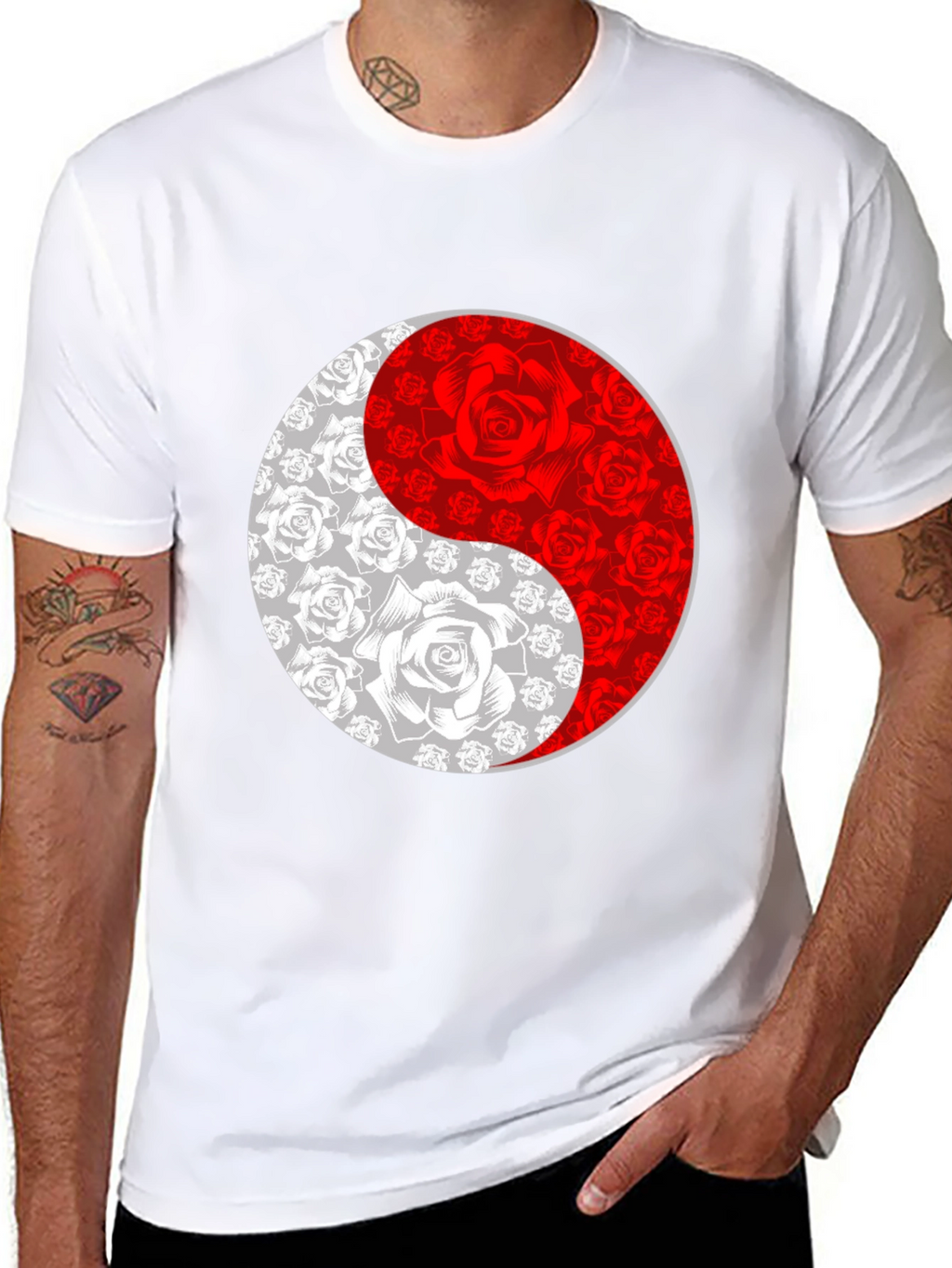 Yin Yang Rose Graphic Tee - Black T-Shirt