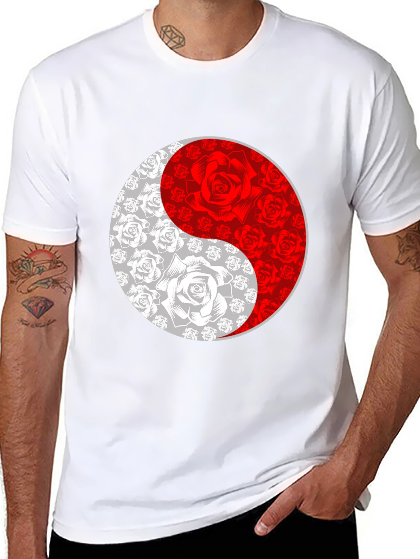 Yin Yang Rose Graphic Tee - Black T-Shirt