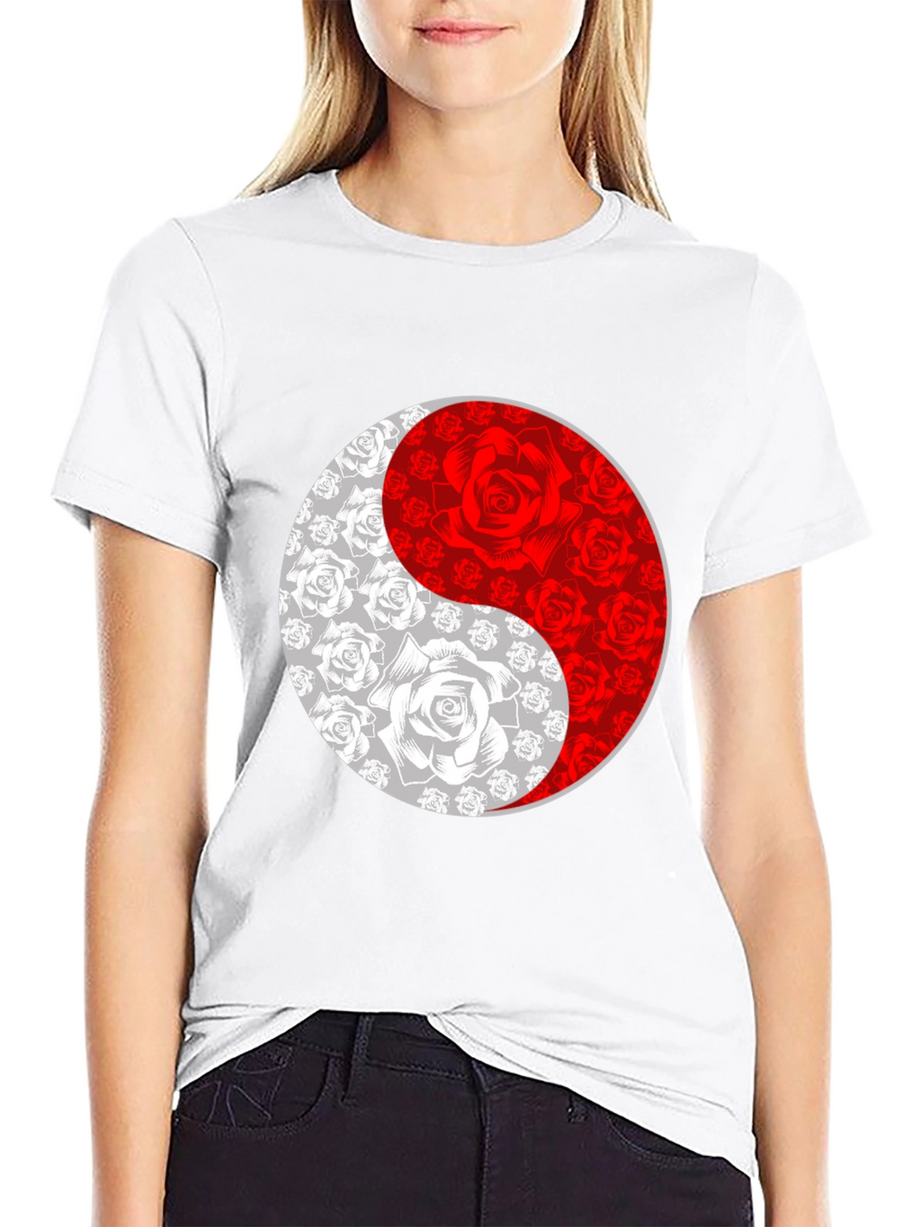 Yin Yang Rose Graphic Tee - Black T-Shirt
