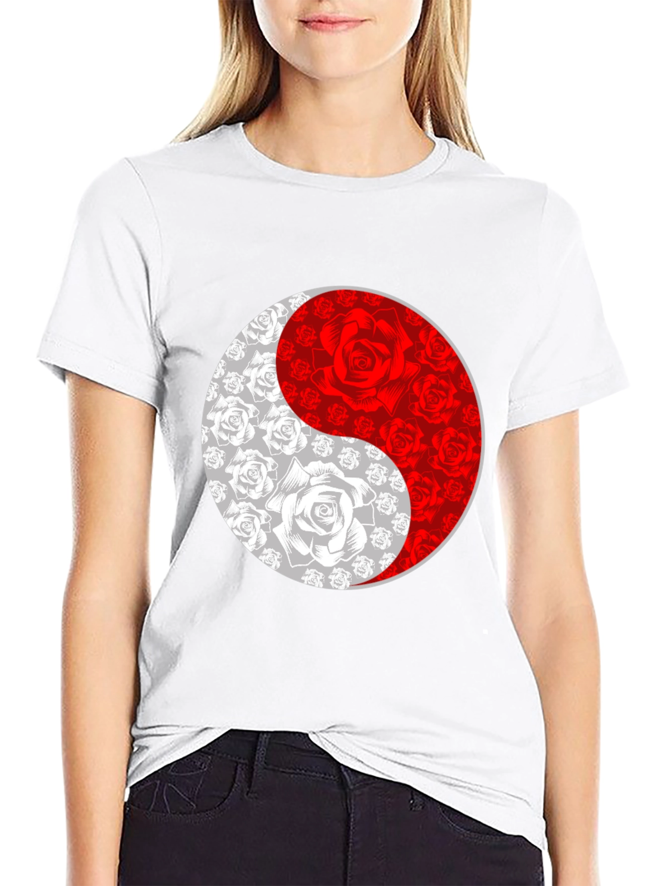 Yin Yang Rose Graphic Tee - Black T-Shirt