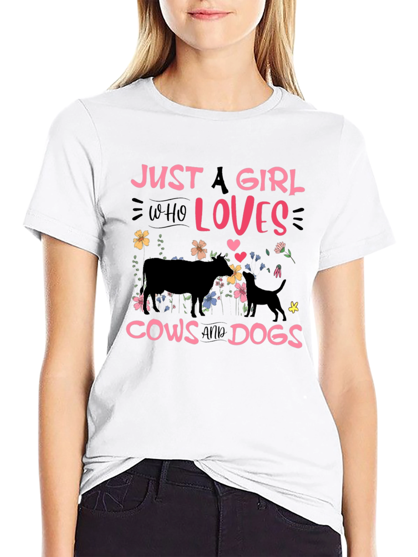 Just a Girl Who Loves Cows and Dogs T-Shirt