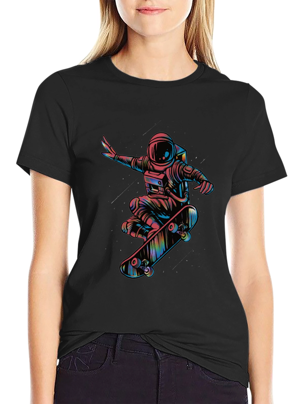 Skateboarding Astronaut Graphic Tee - Black
