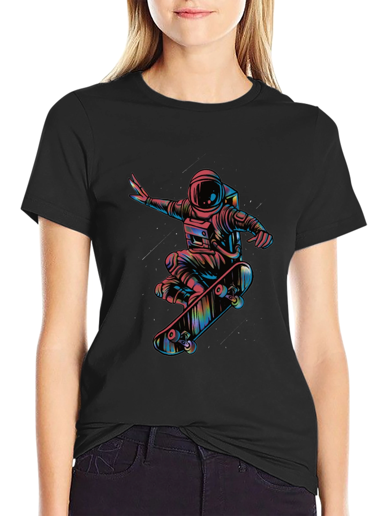 Skateboarding Astronaut Graphic Tee - Black