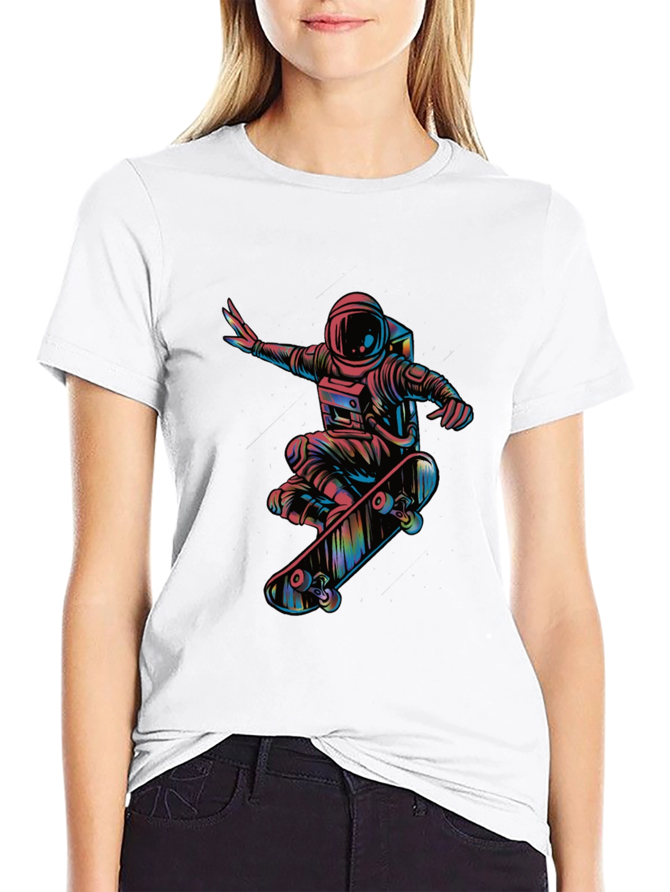Skateboarding Astronaut Graphic Tee - Black