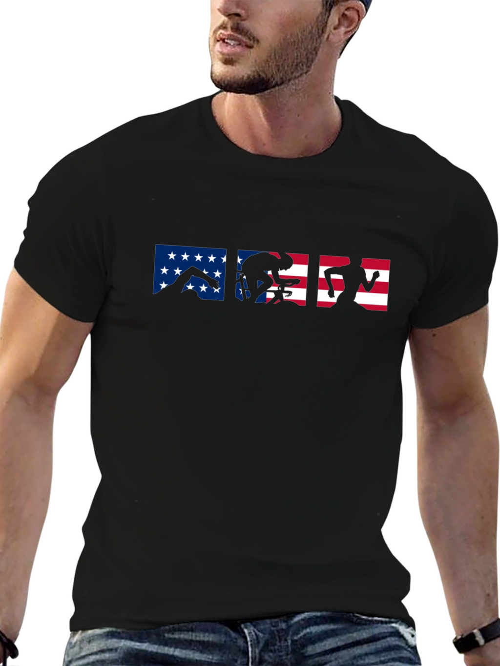 Triathlon USA Flag T-Shirt | Swim Bike Run