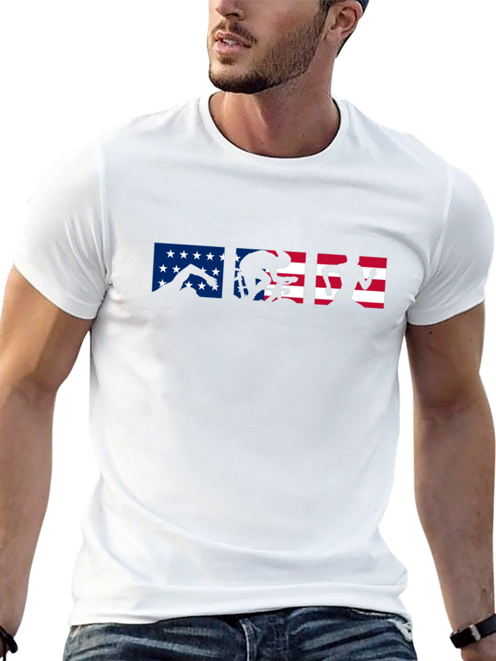 Triathlon USA Flag T-Shirt | Swim Bike Run