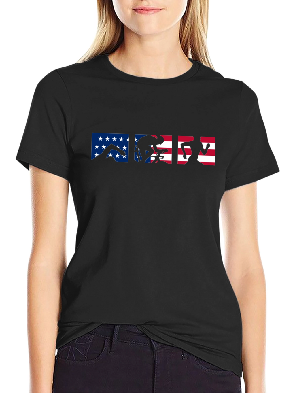 Triathlon USA Flag T-Shirt | Swim Bike Run