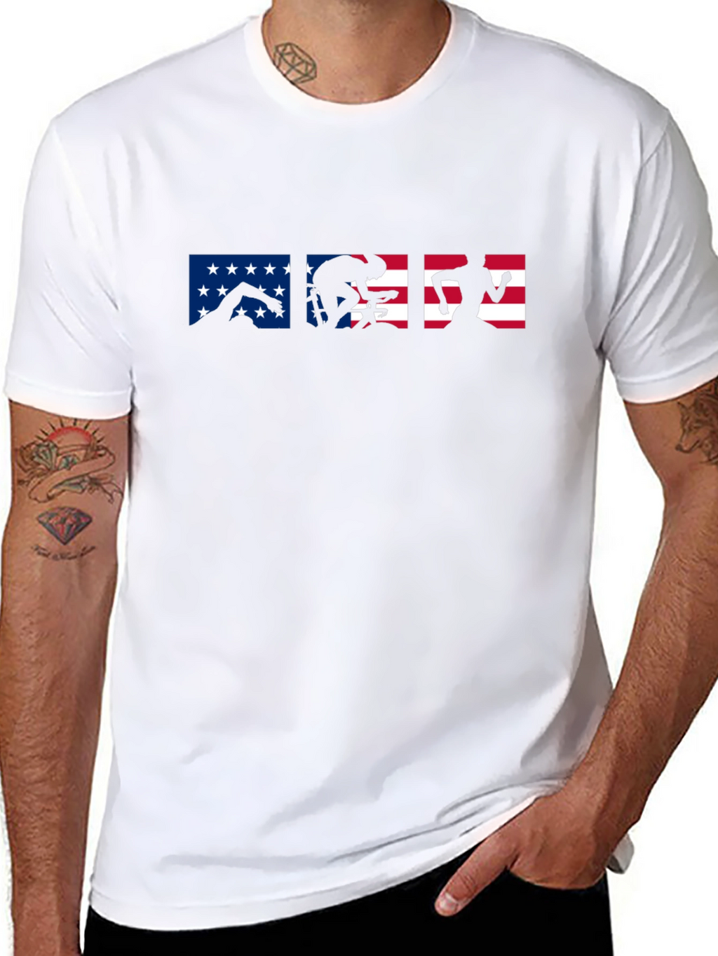 Triathlon USA Flag T-Shirt | Swim Bike Run