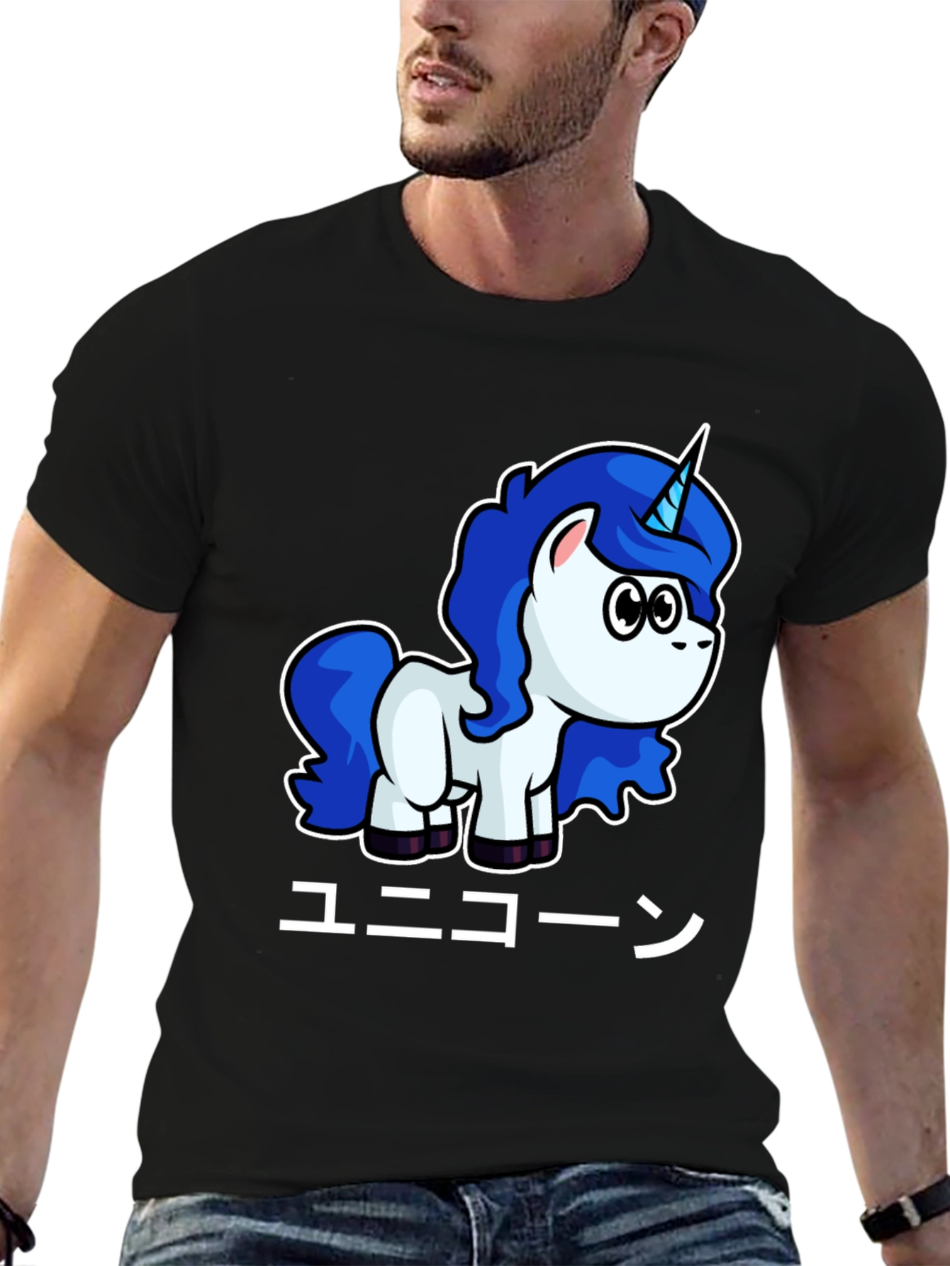 Unicorn Japanese Text Black T-Shirt