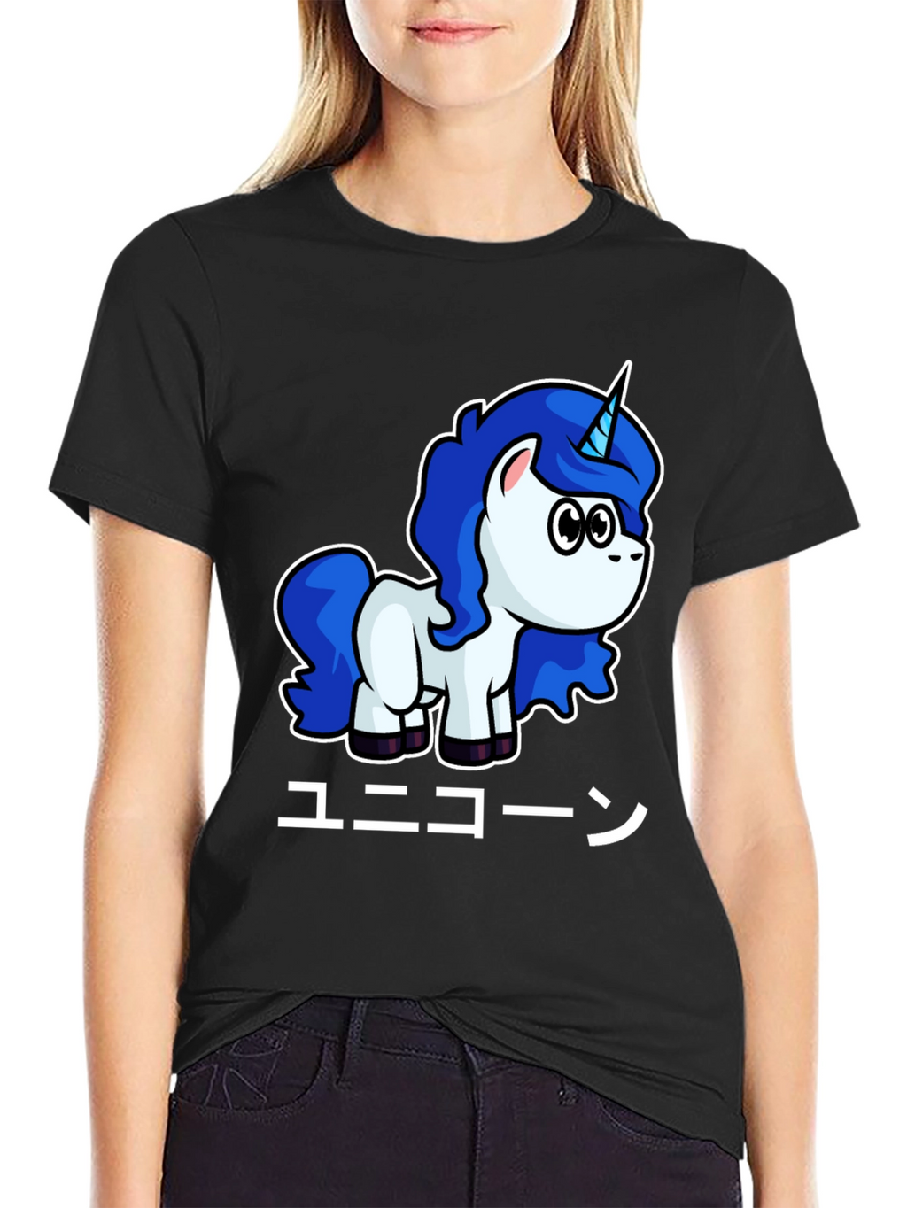 Unicorn Japanese Text Black T-Shirt