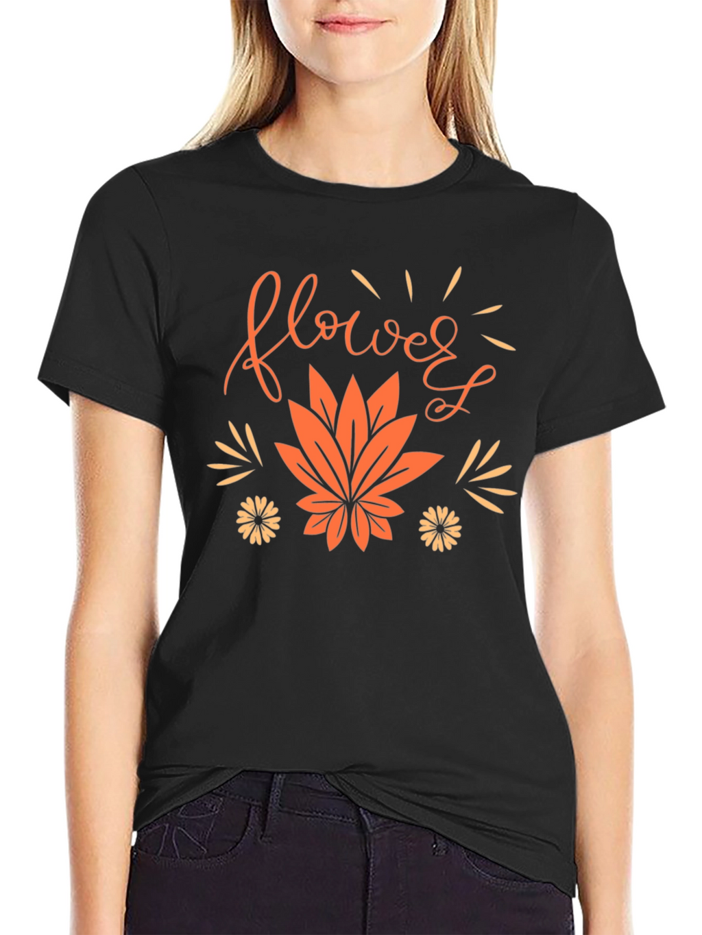 Flower Leaf Graphic Black Tee
