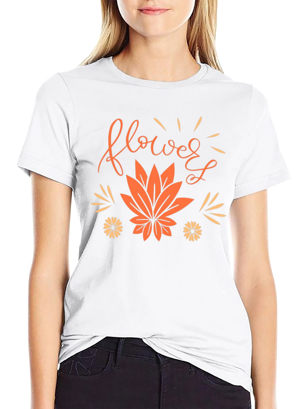 Flower Leaf Graphic Black Tee