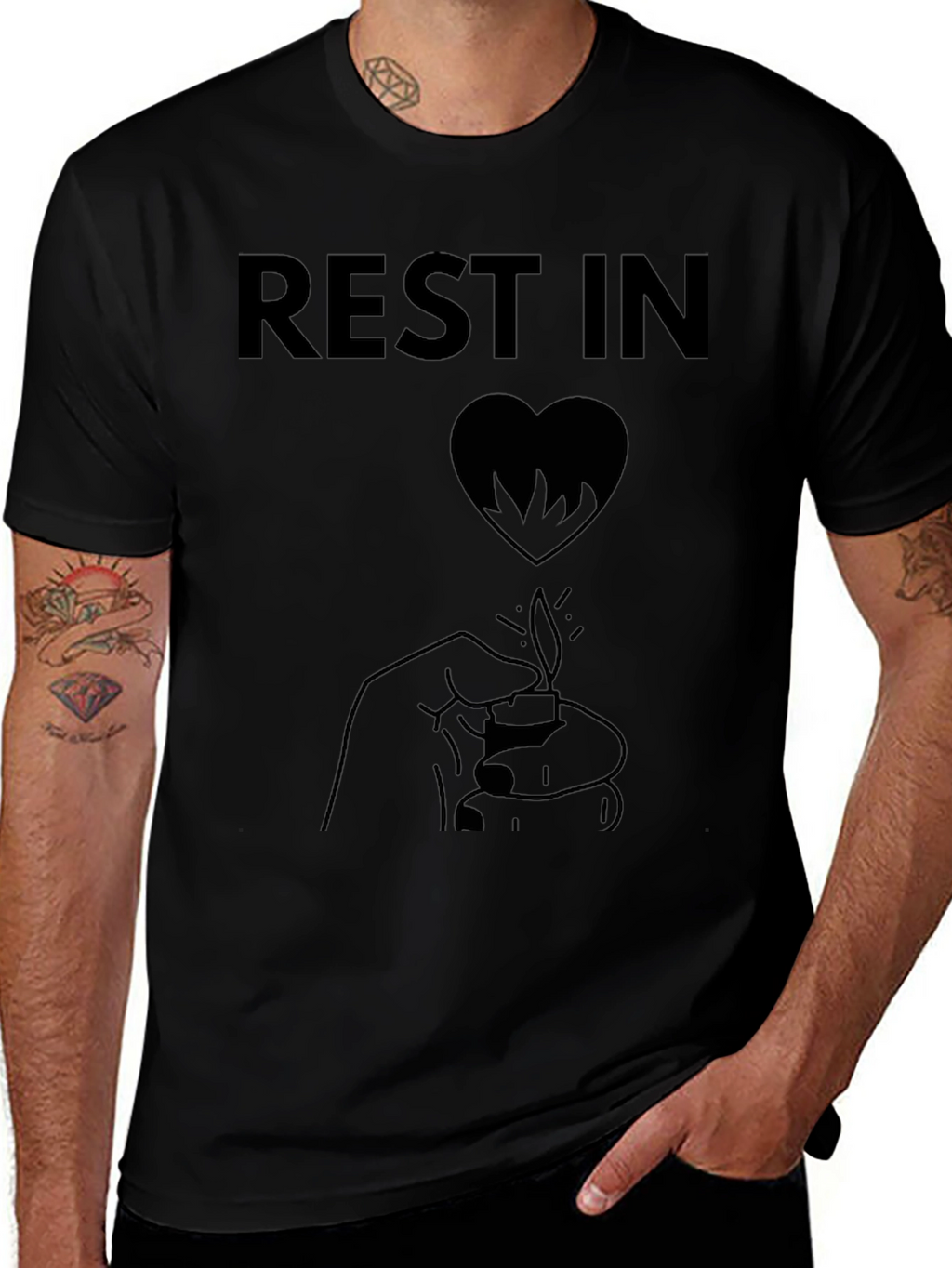 Rest In Heart Mens Black Graphic T-Shirt